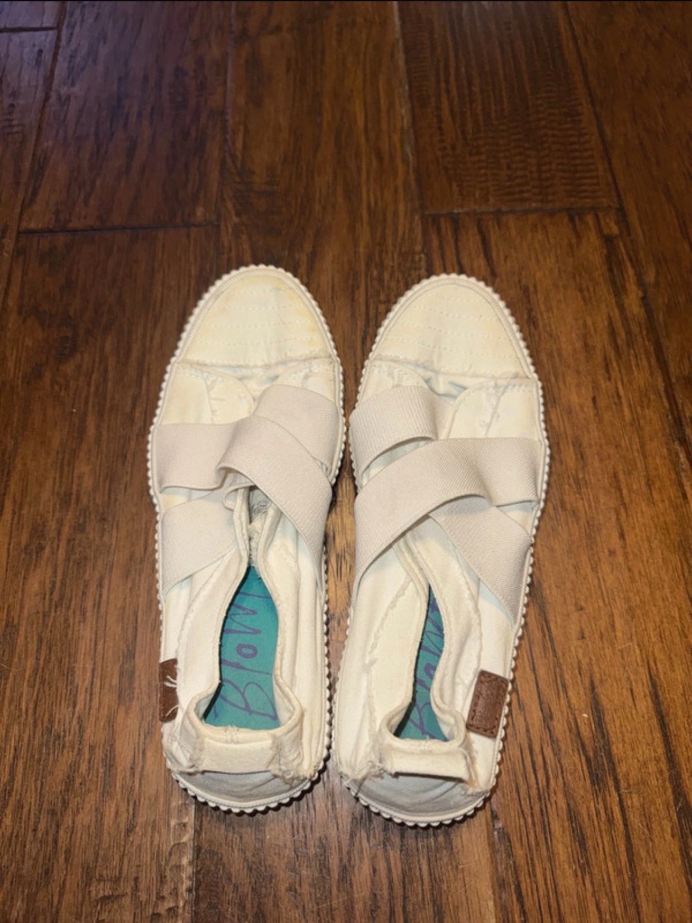 Women’s Cream Slip-On Canvas Flats with Elastic Cross Straps
